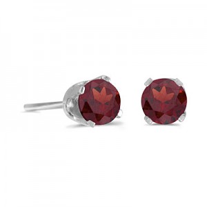 14k White Gold Round Garnet Stud Earrings