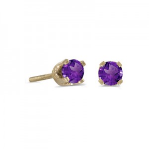 14k Yellow Gold Round Amethyst Screw-back Stud Earrings