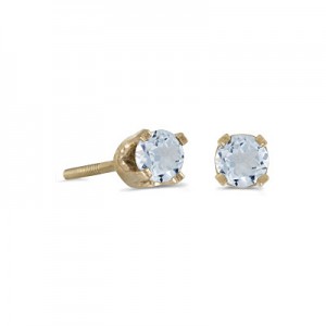 14k Yellow Gold Round Aquamarine Screw-back Stud Earrings