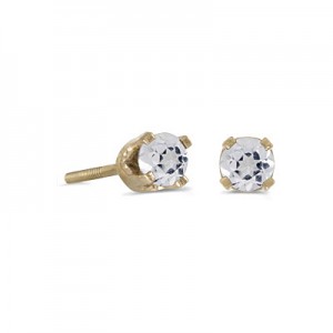 14k Yellow Gold Round White Topaz Screw-back Stud Earrings