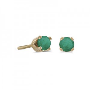 14k Yellow Gold Round Emerald Screw-back Stud Earrings