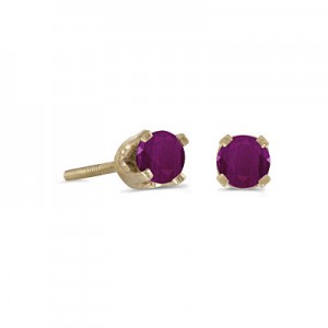 14k Yellow Gold Round Ruby Screw-back Stud Earrings