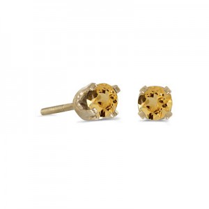 14k Yellow Gold Round Citrine Screw-back Stud Earrings