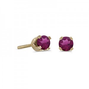 14k Yellow Gold Round Rhodolite Garnet Screw-back Stud Earrings