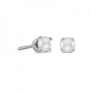 14k White Gold Pearl Screw-back Stud Earrings