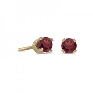 14k Yellow Gold Round Garnet Stud Earrings