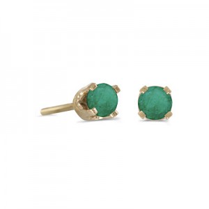 14k Yellow Gold Round Emerald Stud Earrings