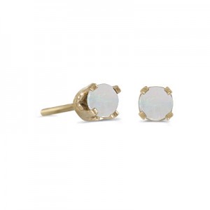 14k Yellow Gold Round Opal Stud Earrings