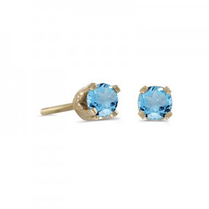 14k Yellow Gold Round Blue Topaz Stud Earrings