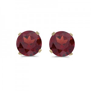 14k Yellow Gold Round Garnet Stud Earrings