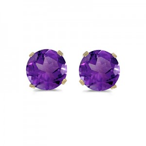 14k Yellow Gold Round Amethyst Stud Earrings