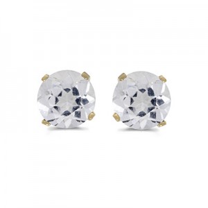 14k Yellow Gold Round White Topaz Stud Earrings