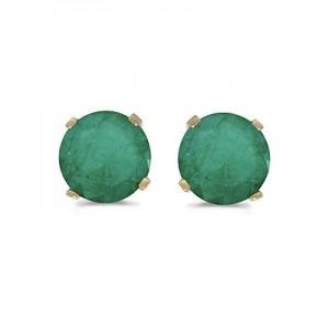 14k Yellow Gold Round Emerald Stud Earrings