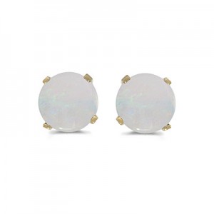 14k Yellow Gold Round Opal Stud Earrings
