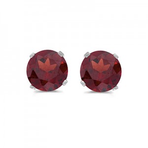 14k White Gold Round Garnet Stud Earrings