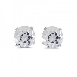 14k White Gold Round White Topaz Stud Earrings