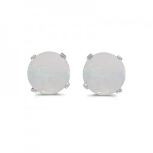 14k White Gold Round Opal Stud Earrings