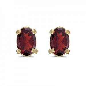 14k Yellow Gold Oval Garnet Earrings