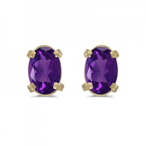 14k Yellow Gold Oval Amethyst Earrings