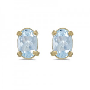 14k Yellow Gold Oval Aquamarine Earrings