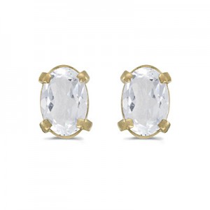 14k Yellow Gold Oval White Topaz Earrings