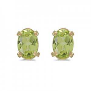 14k Yellow Gold Oval Peridot Earrings