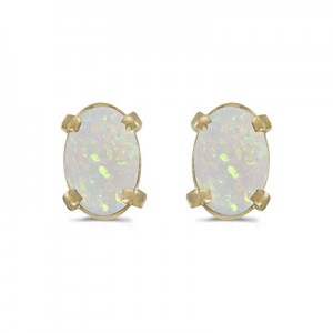 14k Yellow Gold Oval Opal Earrings