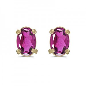 14k Yellow Gold Oval Pink Topaz Earrings