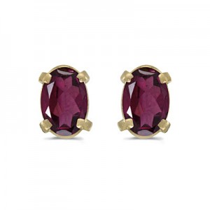 14k Yellow Gold Oval Rhodolite Garnet Earrings