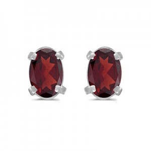 14k White Gold Oval Garnet Earrings