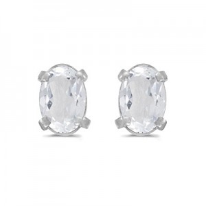 14k White Gold Oval White Topaz Earrings