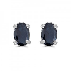 14k White Gold Oval Sapphire Earrings