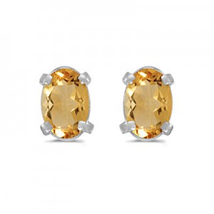 14k White Gold Oval Citrine Earrings