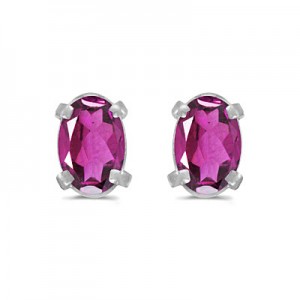 14k White Gold Oval Pink Topaz Earrings