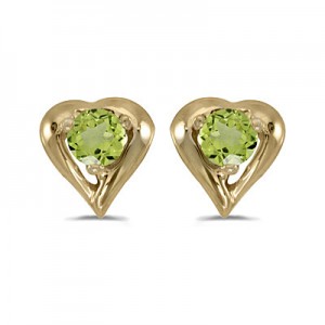 14k Yellow Gold Round Peridot Heart Earrings