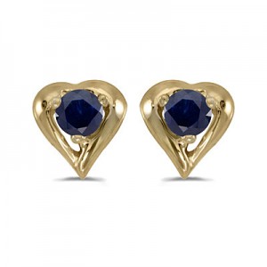 14k Yellow Gold Round Sapphire Heart Earrings