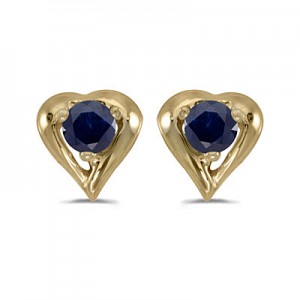 14k Yellow Gold Round Sapphire Heart Earrings