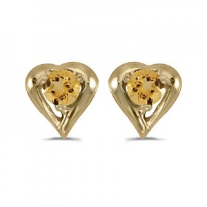 14k Yellow Gold Round Citrine Heart Earrings