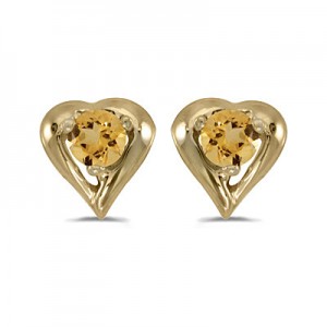 14k Yellow Gold Round Citrine Heart Earrings