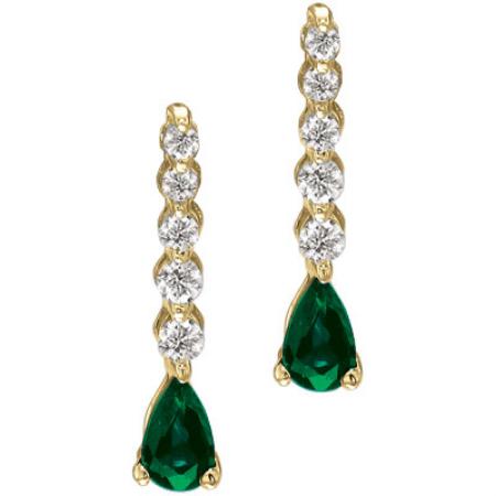 14K Yellow Gold Graduated Diamond and Pear Emerald Drop Earrings