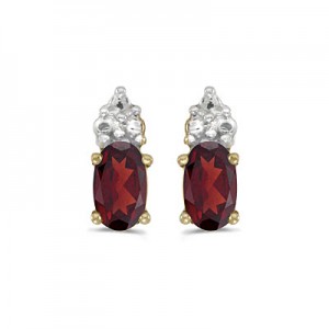 14k Yellow Gold Oval Garnet Earrings