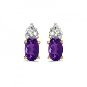 14k Yellow Gold Oval Amethyst Earrings