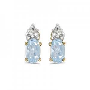 14k Yellow Gold Oval Aquamarine Earrings