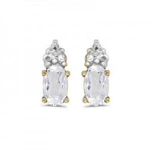 14k Yellow Gold Oval White Topaz Earrings