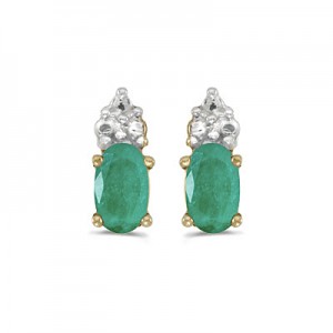 14k Yellow Gold Oval Emerald Earrings