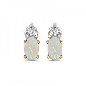 14k Yellow Gold Oval Opal Earrings