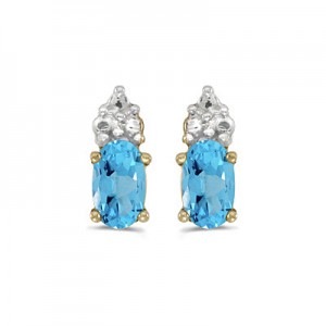 14k Yellow Gold Oval Blue Topaz Earrings