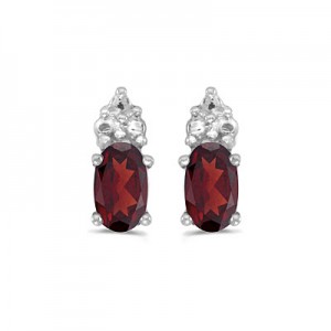 14k White Gold Oval Garnet Earrings