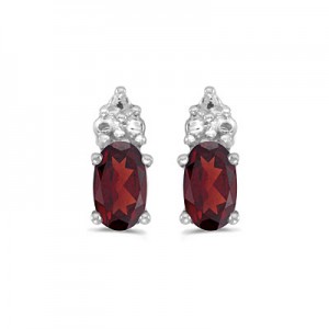 14k White Gold Oval Garnet Earrings