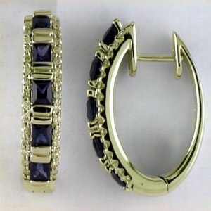14k Yellow Gold Sapphire and Diamond Earrings